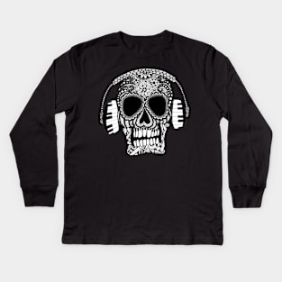 Skull Wearing Headphones Kids Long Sleeve T-Shirt